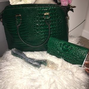 Fun Green reptile print tote with matching wallet.